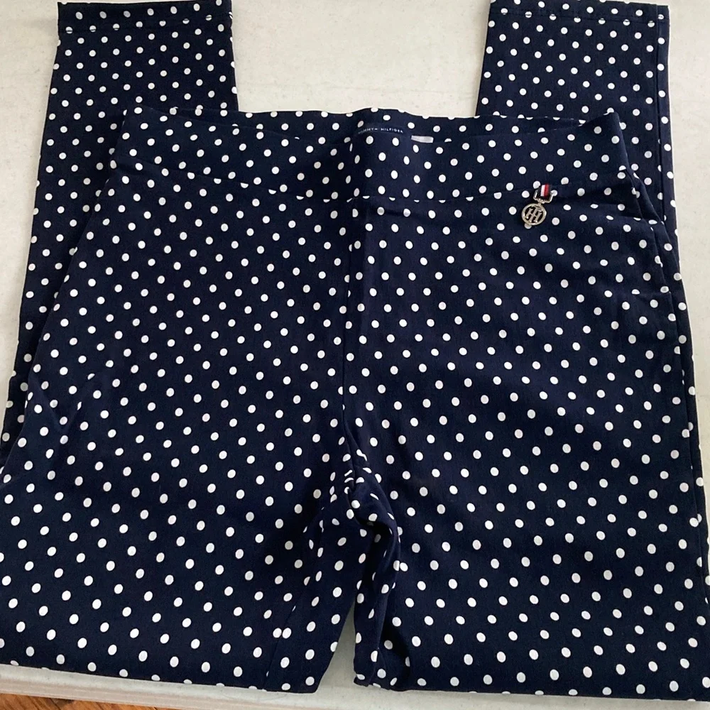 NWOT Tommy Hilfiger Dark Blue Polka Dot Stretch Leggings - Picture 4 of 6